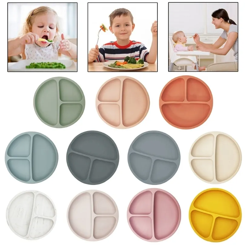 Waterproof Food Grade Silicone Baby Divided Suction Bowl Anti-Slip Children Dinner Plate Infant Learning Feeding Dish Tableware 220512