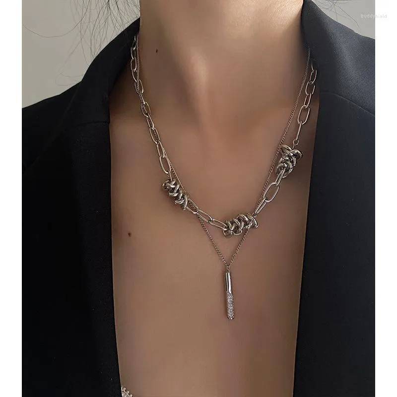 Chains Korea Fashion Trend Personality Zircon Geometric Necklace For Women Double Temperament Dangle Clavicle Chain Jewelry