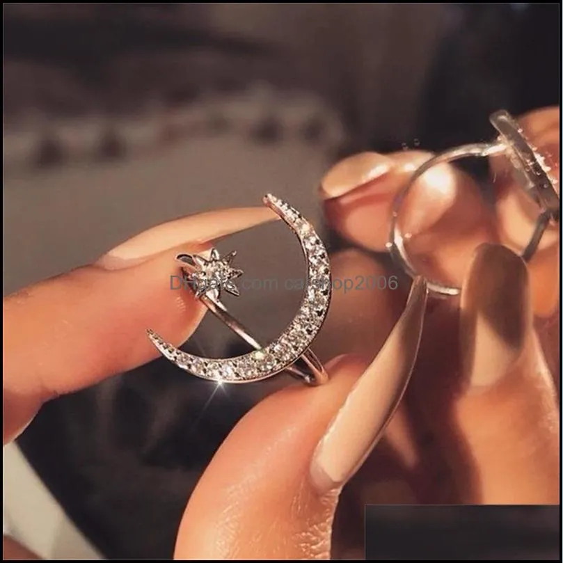 crescent ring fashion star and moon ring national wind star and moon index finger open ring 966 Q2