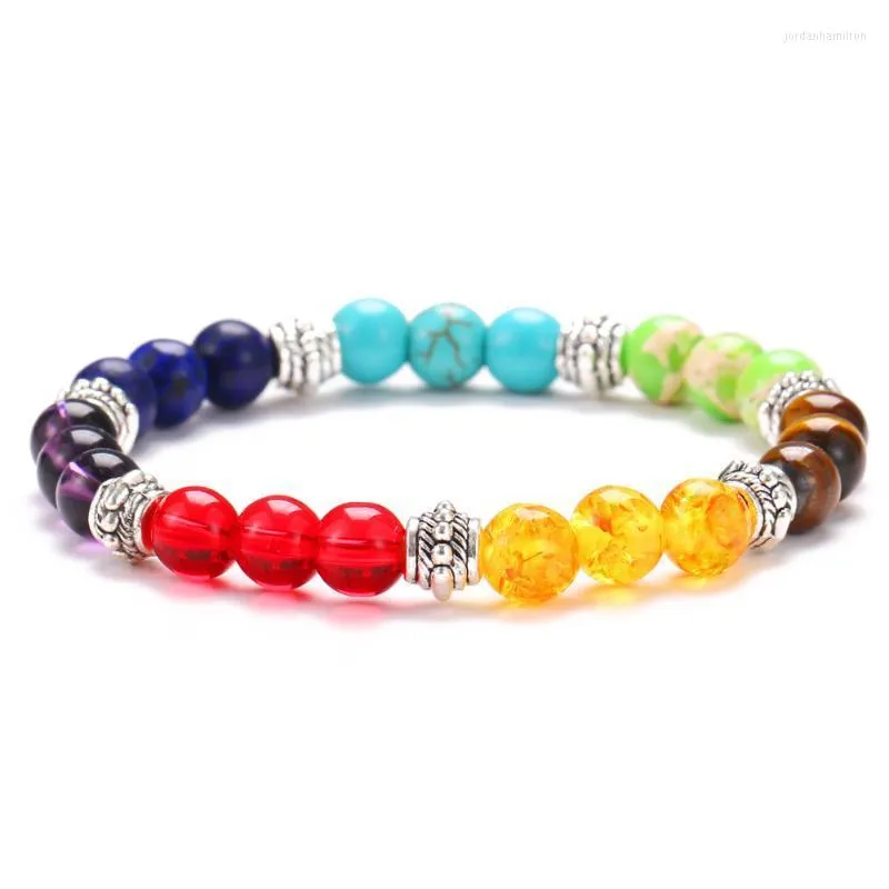 Catena a maglie ALIUTOM Multicolor 7 Chakra Healing Balance Beads Bracciali Yoga Life Energy Bracciale in pietra naturale per donna Uomo Gioielli casual