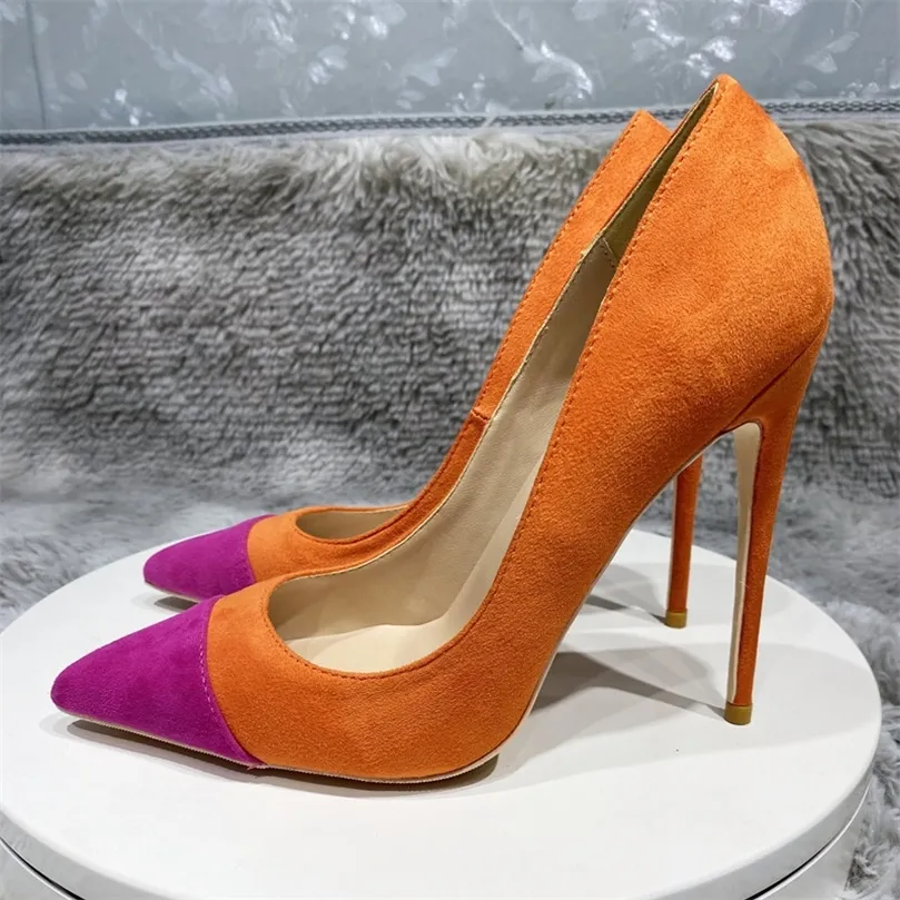 Oranje hoge hakken vrouwen schoenen 12 cm 10 cm 8 cm hak stiletto puntschoen grote maat mode elegante sexy pompen RM022 ROVICIYA 220517