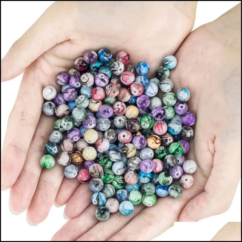 500pcs Craft Beads for Bracelets Making Supplies Space Acrylic Beads in Ink Patterns For Jewelry Making DIY Handmade Crafts