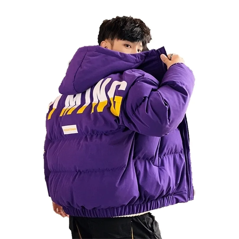 겨울 따뜻한 면화 코트 남성 편지 인쇄 인쇄 두꺼운 재킷 거리 두께 두꺼운 재킷 후드 겉옷 남성 의류 201209