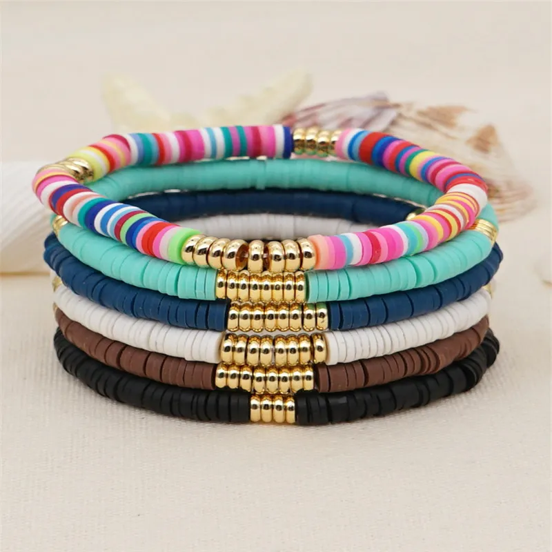 Bohemia colorful 6mm polymer clay beaded strands bracelet for woman stainless steel gold bracelet designer jewelry women South American Bracelets Girls Party