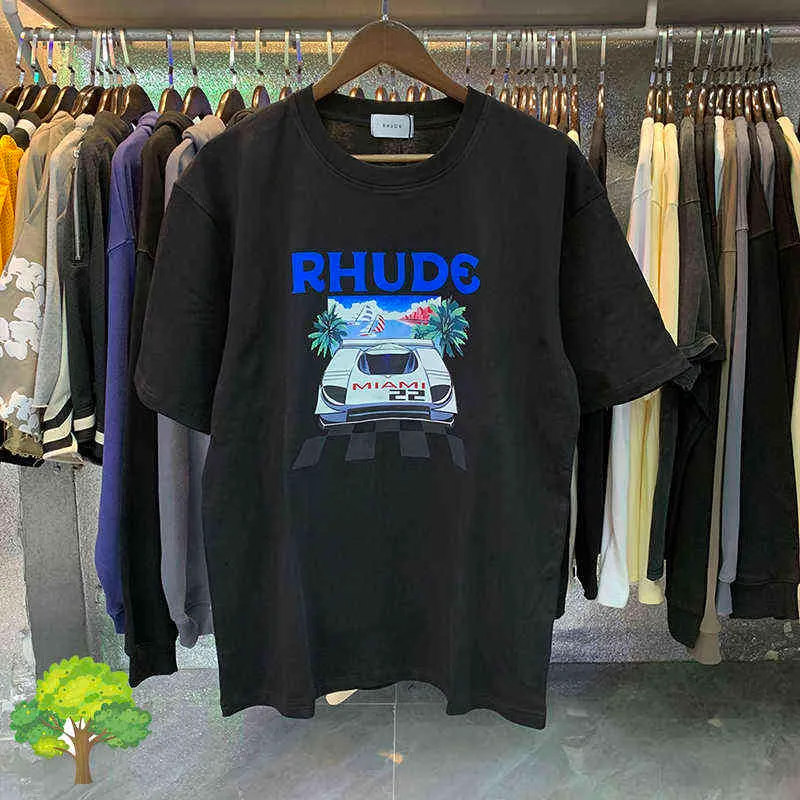 本物の写真rhudeトランプ印刷Tシャツ高品質の男性女性特大のシャツヒップホップファッション