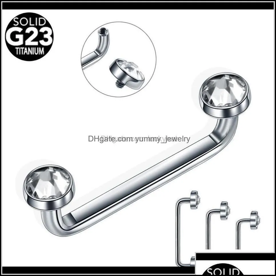 Eyebrow Drop Delivery 2021 1Pc G23 Titanium Internally Thread Crystal Gem Surface Barbell Piercing 14G Cz Micro Dermal Anchor Piercings