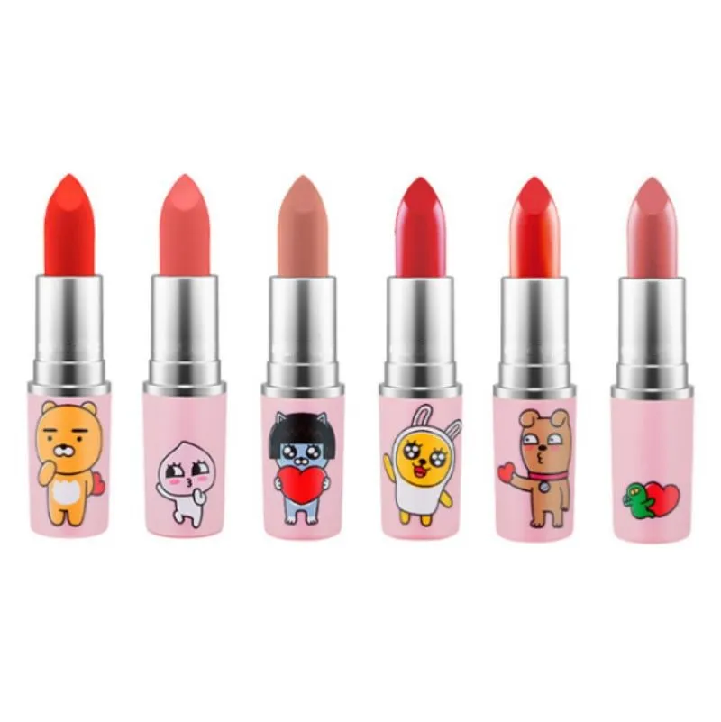 Kakao Friends szminka różowa kolekcja 6 odcieni PRAWDZIWA ALUMINIOWA RURA Powder Kiss Lustre długotrwałe pomadki matowe i błyszczące sztyft do ust Makeup Beauty