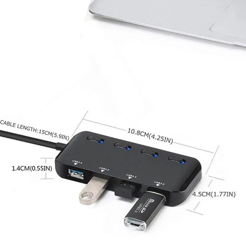 Concentrateurs Mini USB/type-c 3.0 Hub 4 Ports ordinateur portable ordinateur Portable USB Interface d'alimentation commutateur séparateur adaptateur HabUSB