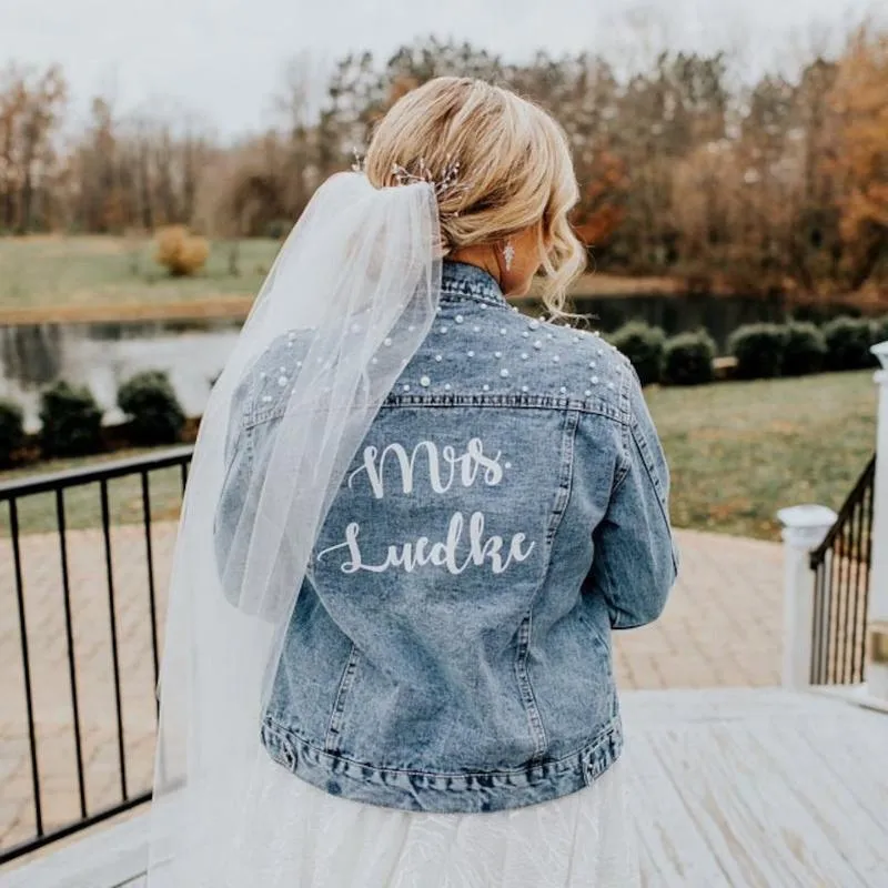 Женские куртки персонализированная миссис нерадостная джинсовая куртка индивидуальная джинсовая подарки свадьба подружки невесты с именем