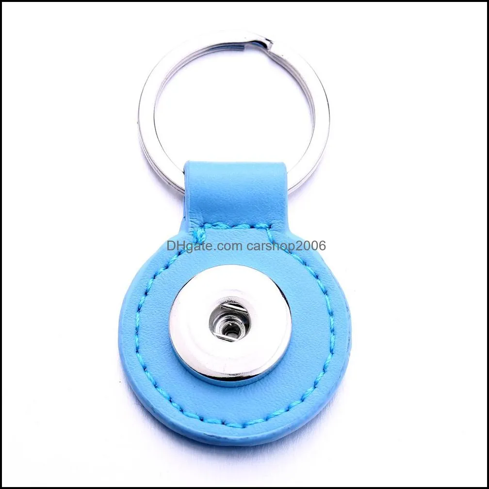 Round Black PU Leather Keychain Jewelry 18mm Snap buttons key Pendant chain Car bag Snaps Keyring