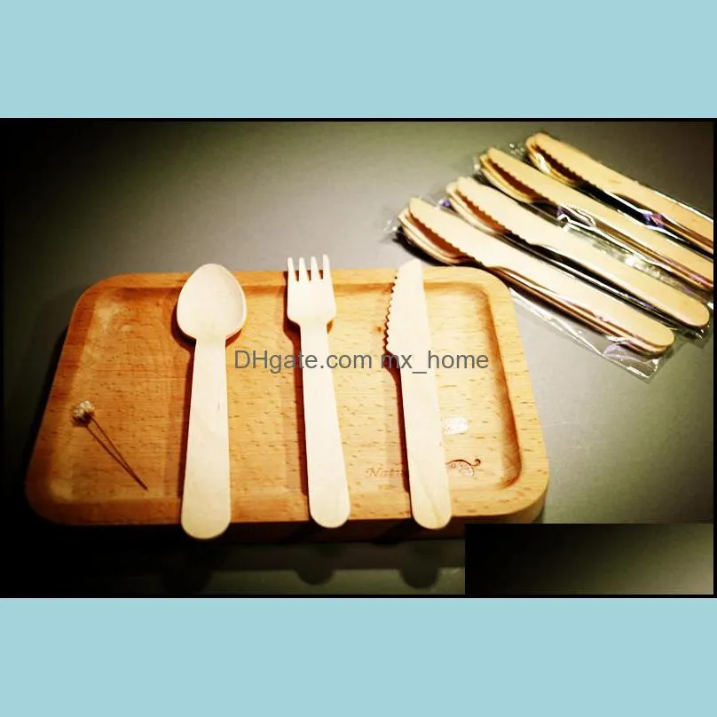 2020 Promotional 100% biodegradable Wooden Party Cutlery Black Wood Spoon Fork Knife Disposable Tableware High Quality Cheapest 200pcs /