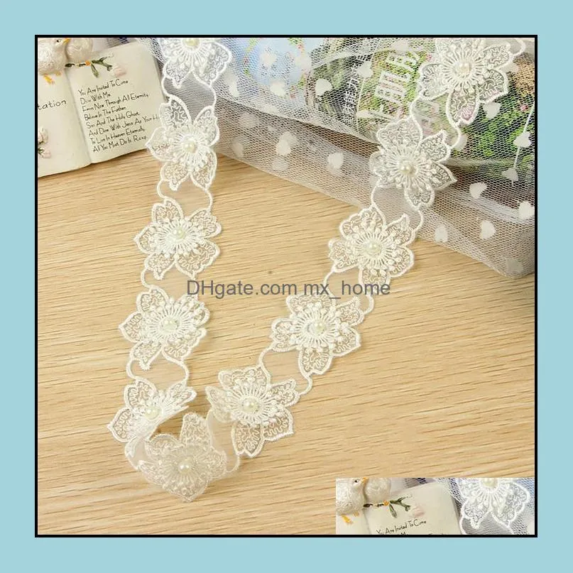 Ribbon H615 1Y/92cm Bead Organza Lace Trim Knitting Wedding Embroidered Diy Handmade Patchwork Sewing Supplies Crafts