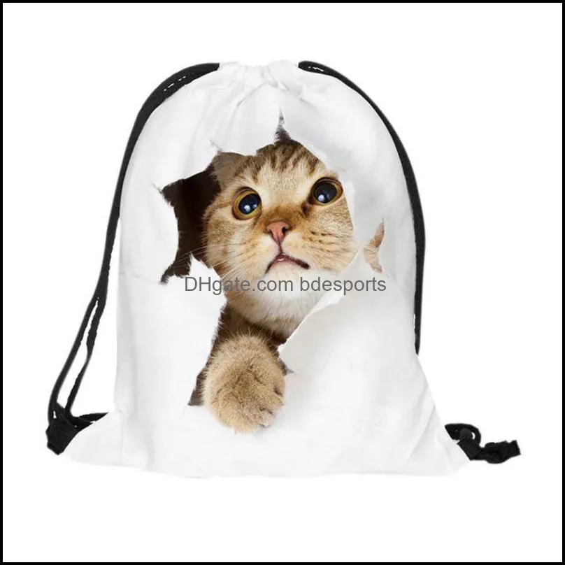 Waterproof Drawstring Storage Bag Cute Animals 3D Digital Printing Polyester Toys Travel Shoes Laundry Lingerie Makeup Pouch