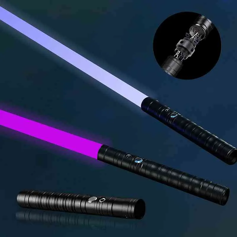 80cm Mini Lightsaber RGB 7 kleuren veranderen metalen handvat laser zwaard zwaar duellerend geluid twee in één licht Sabre cosplay fase rekwisieten G220414