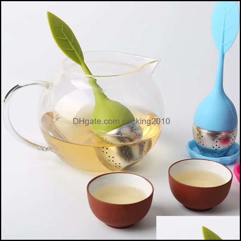 Silicone Tea Infuser Leaf Make Tea Bag Filter Strainer With Drop Tray Stainless Steel Tea Strainers dc916