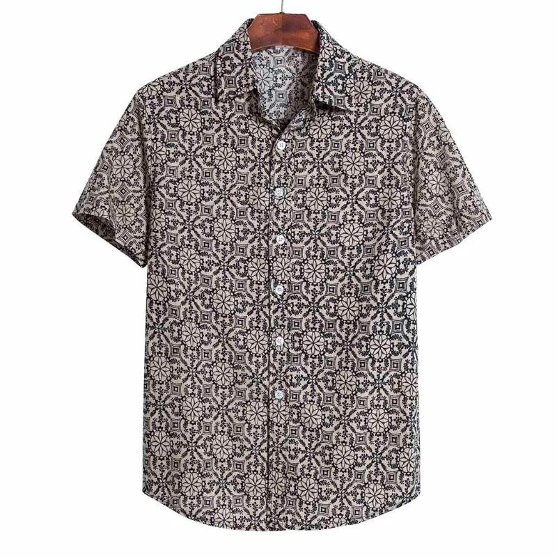 T-shirt da uomo manica stampata T-shirt da uomo in lino hawaiano corta camicia casual in cotone camicetta da uomo manica lunga da uomo