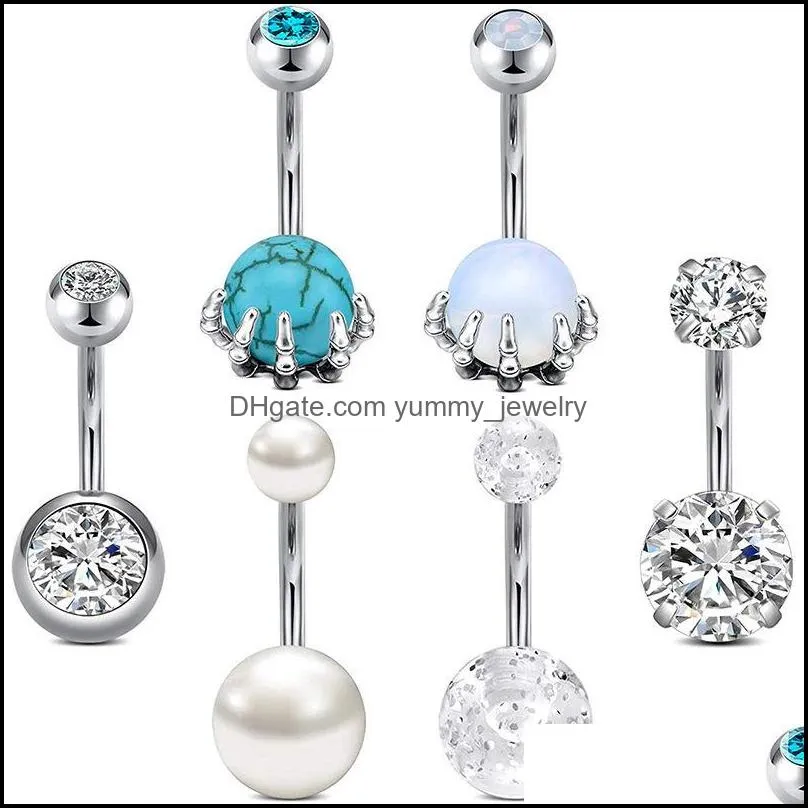 Button Rings Stainless Steel 14G Belly Ring Opal Pearl Marble Hypoallergenic Navel Piercings Jewelry for Women Girls 10mm