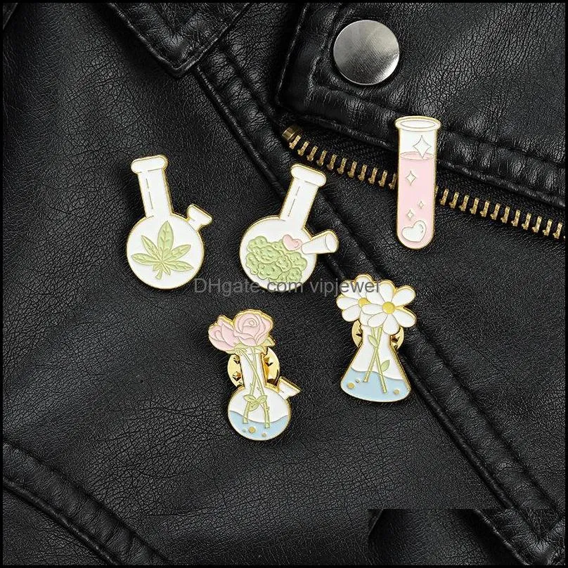 Pins Brooches Jewelry Plant Series Daisy Flower Collar Vase Chemical Test Tube Cowboy Pins Unisex Alloy Floral Model Knapsack Hats Badge Ac