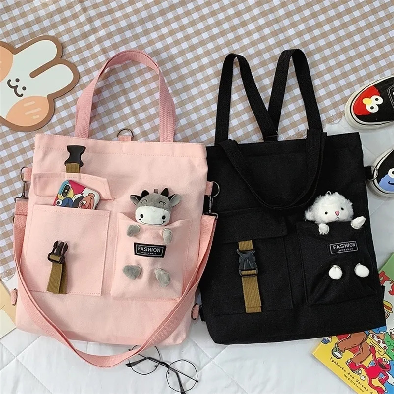 Kadınlar Backk Handbag Karikatür Canvas Kadın Moda Serin Kız Öğrenci Okul Sınıfı Omuz Crossbody Messenger Çantası 220630