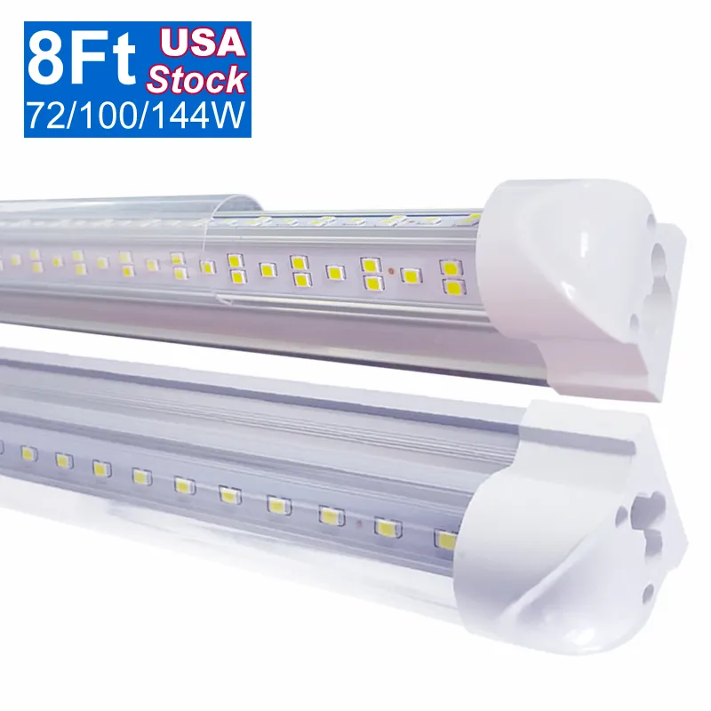 Luzes do tubo do diodo emissor de luz 144W 8FT 4FT 72W Integrated T8 SMD2835 110LM / W Cobertura transparente brilhante AC 85-265V Linkable Low Bay Loja de parede Montada luzes de parede Oemed