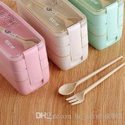 900ml Lunch Box 3 Layer Wheat Straw Bento Boxes Microwave Dinnerware Food Storage Container Lunchbox Eco friendly