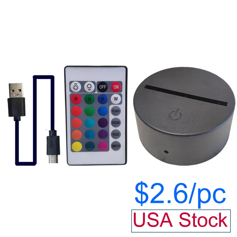3d Night LED 조명 램프베이스 원격 제어 USB 케이블 조절 가능한 7 가지 색상 장식 Maison 장식 조명 침실 (검은 색)