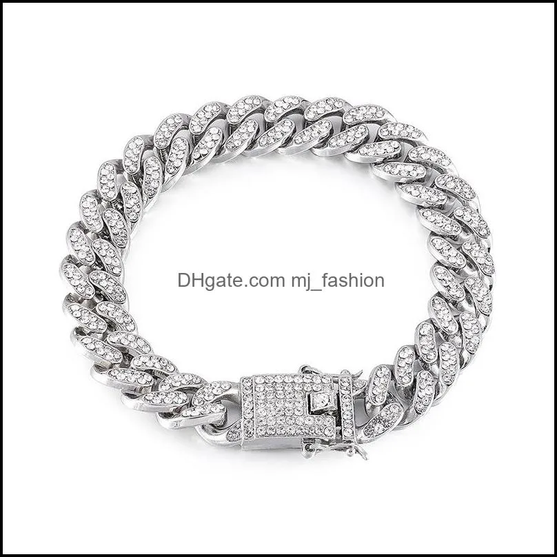 Chain Bracelets Jewelry Luxury Bling Rhinestone Bracelets Fashion Men Women Gold Silver Plated Hip Hop Braclets