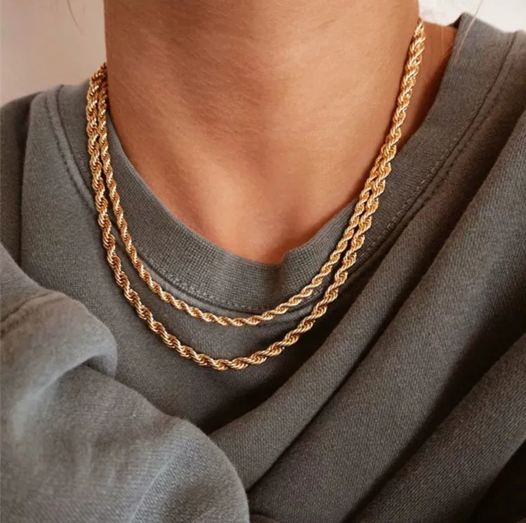 2022 ketting voor vrouwen en mannen goud vergulde touwketen roestvrijstalen bovenste touwketens cadeau 2 3 5mm designer sieraden