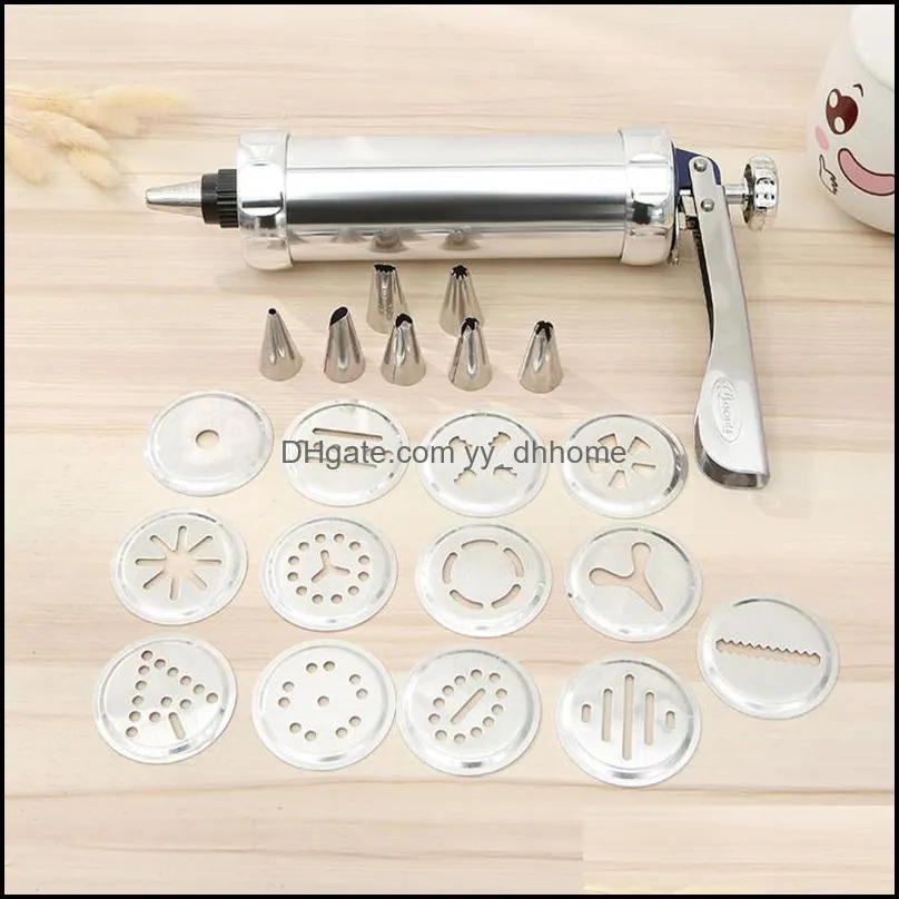 baking & pastry tools stainless steel cookie press gun set biscuit maker with 13 discs and 8 nozzles for diy cake kitchen