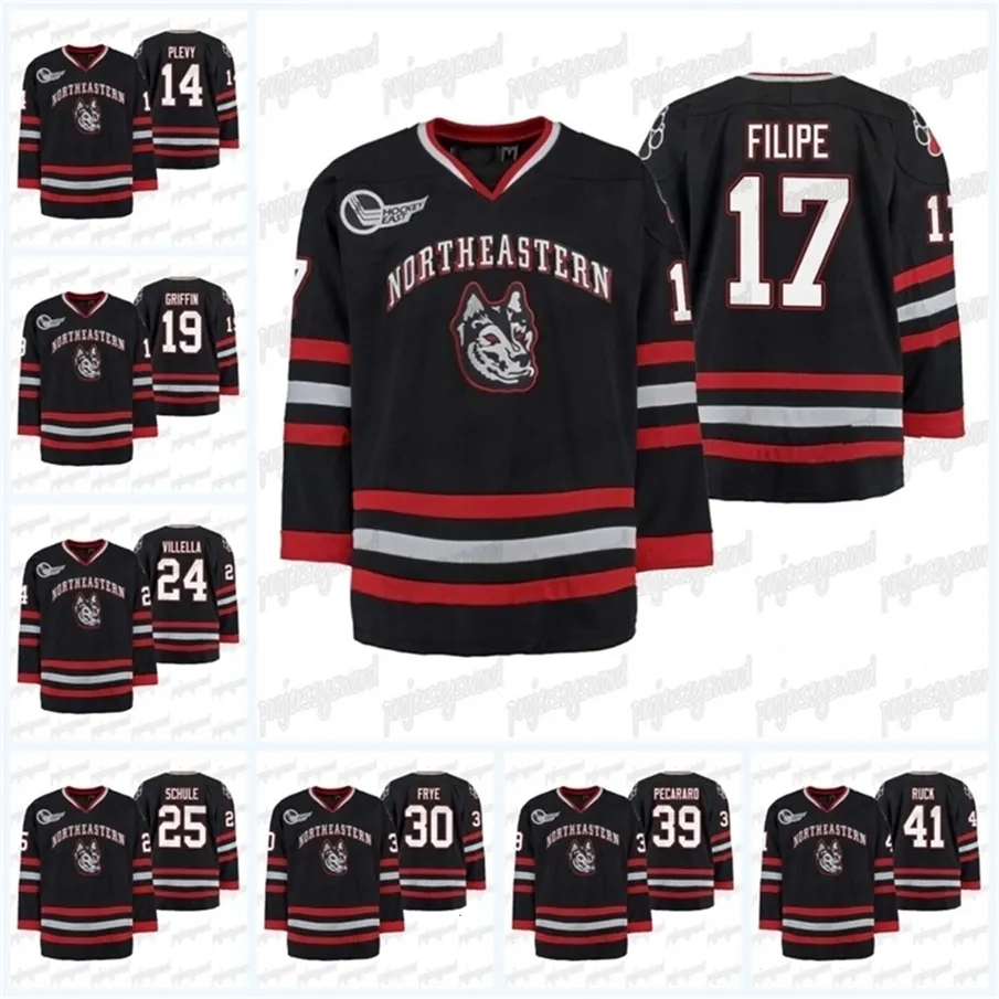 VIPCEOMIT Northeastern Huskies Black Hockey Tournament Replica Jersey Filipe Ryan Solomon Cayden Primeau Ryan Shea John Picking Jeremy Davies