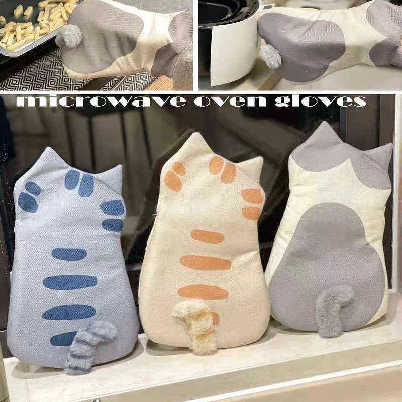 Cute Filled Cat Back Shadow Microwave Gloves Baking AntiBurn J220704