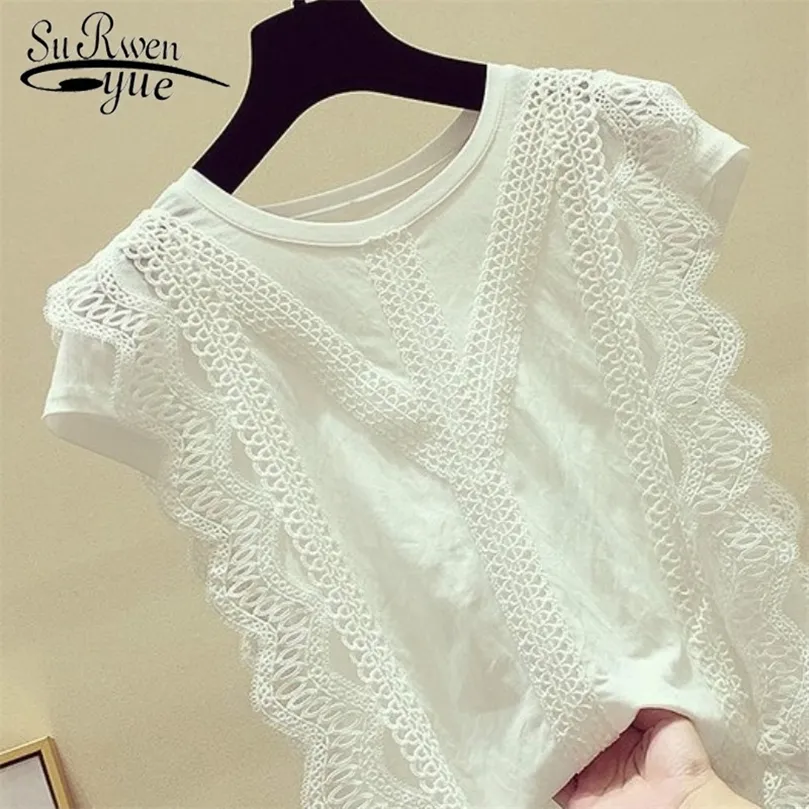 Korean Fashion Clothing Plus Size Solid Shirt Women Blouse Summer Womens Tops and Blouses Lace Patchwork Blusas Mujer 4835 220707