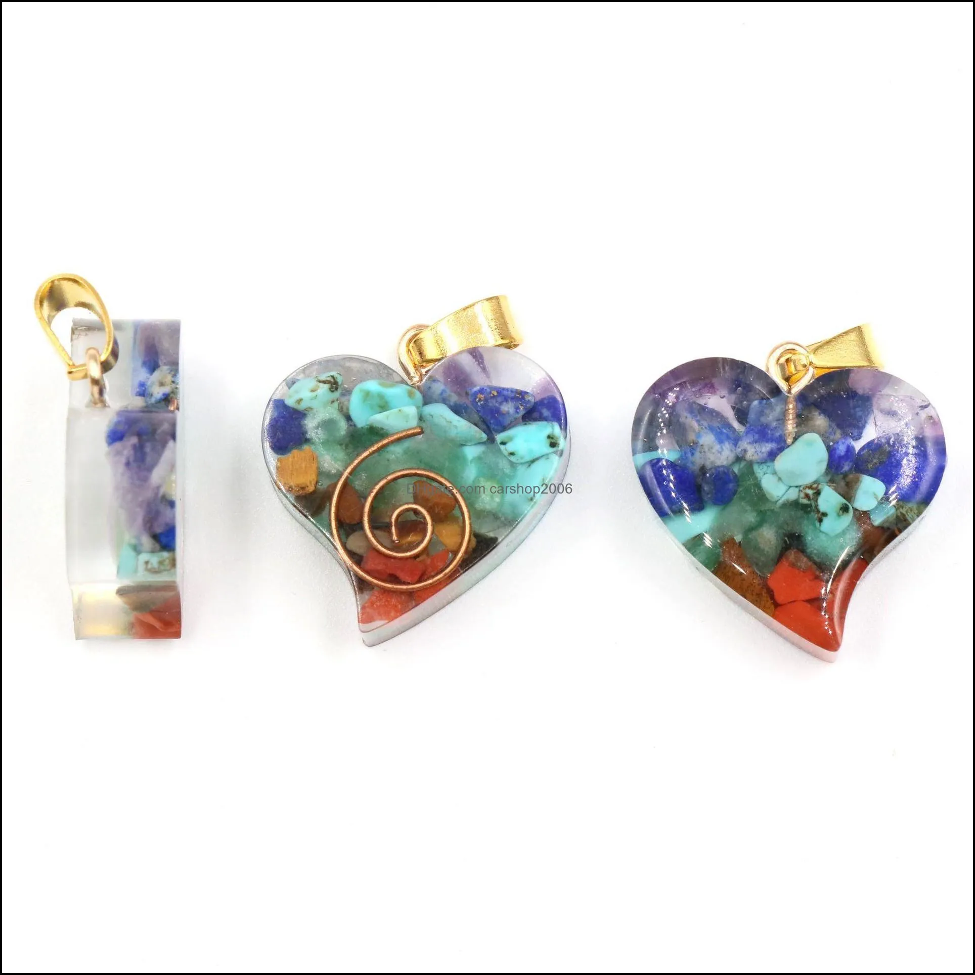 heart reiki healing chips stone natural chakra orgone energy pendant necklace pendulum amulet orgonite crystal necklaces