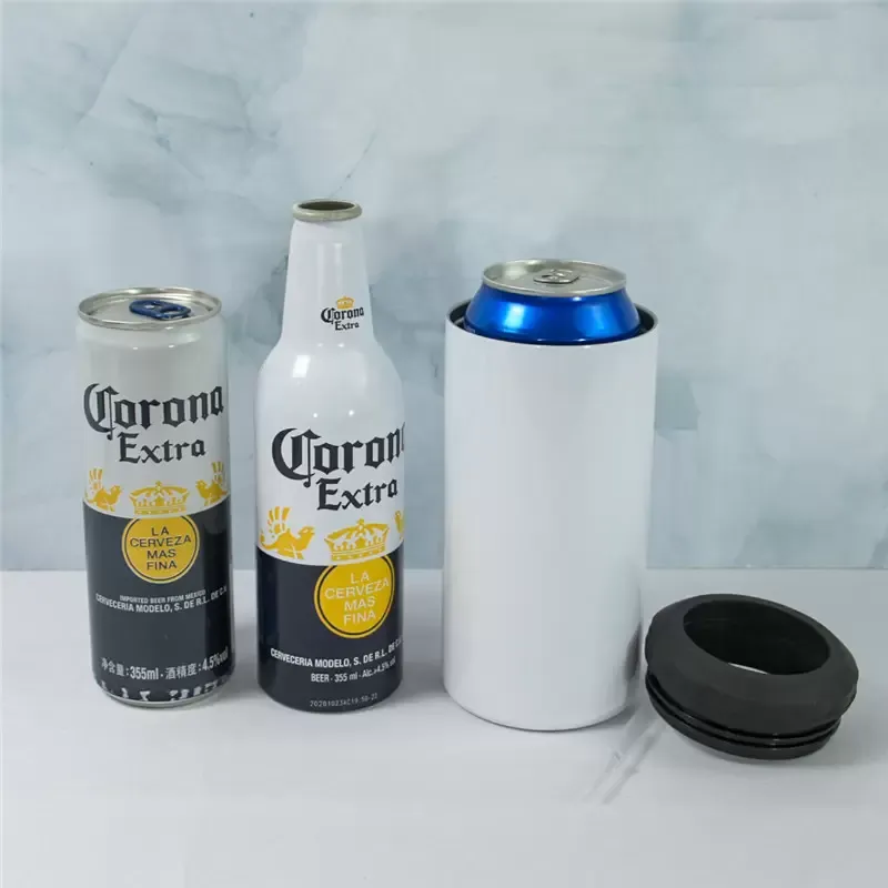 4 in 1 16oz Sublimation Can Cooler Straight Tumbler Stainless Steel Can Insulator Vacuum Insulated Bottle Cold Insulation Can with 2 lids