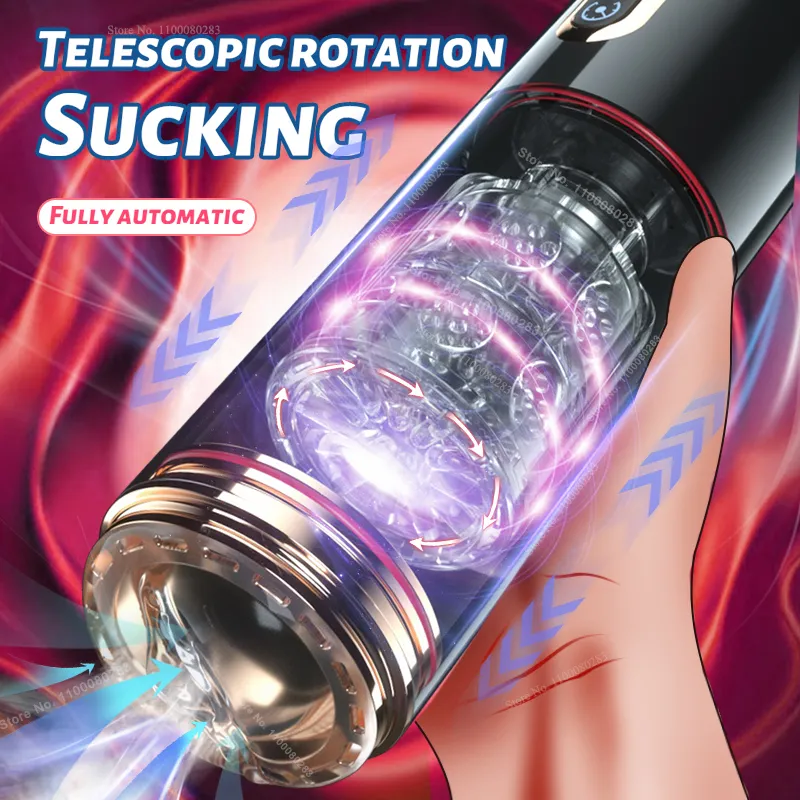 Masturbatore rotante telescopico succhiatore automatico giocattolo maschio sexy per uomo Prodotto adulto per pompino tascabile con aspirazione vaginale reale