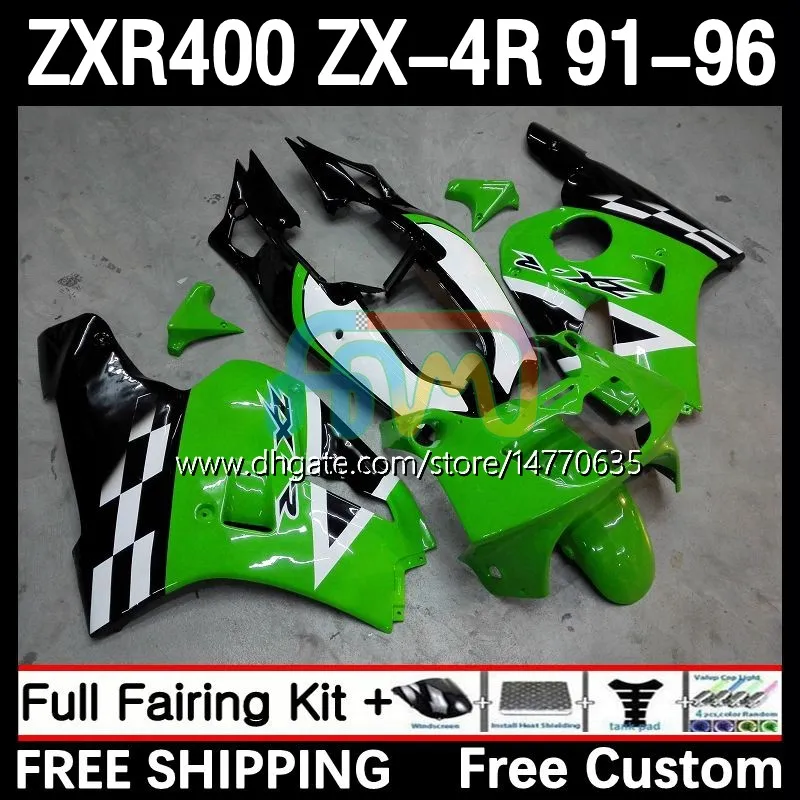 Full Body Kit för Kawasaki Ninja ZXR 400 CC ZX-4R ZXR400 91 92 93 94 95 96 COWLING 12DH.30 ZX4R 400CC ZX 4R ZXR-400 1991 1992 1993 1994 1995 1996 ABS FAIRING SHARK GREEN