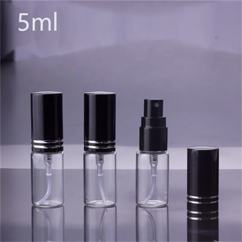 100 st/parti 5 ml 10 ml 15 ml bärbar svart glas parfymflaska med atomiserare tomma kosmetiska behållare för resor 220726