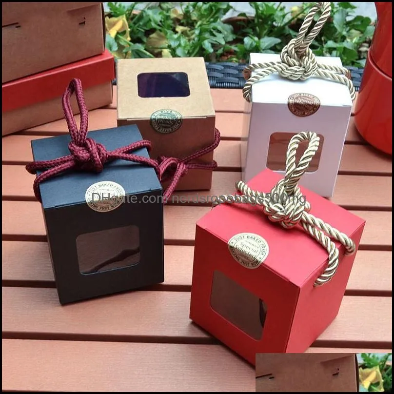Square Mini Gifts Boxes Window Kraft Paper Fashion Case Womens Ladies Packing Organizer Vintage Style Hot Sale 0 72mz F2