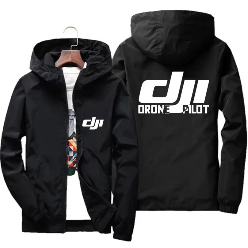 Hommes Bomber À Capuchon DJI Drone Pilote Casual Mince Coupe-Vent Vestes Manteau Vêtements Pour Hommes Sport Coupe-Vent Vêtements Grande Taille 7XL 220808