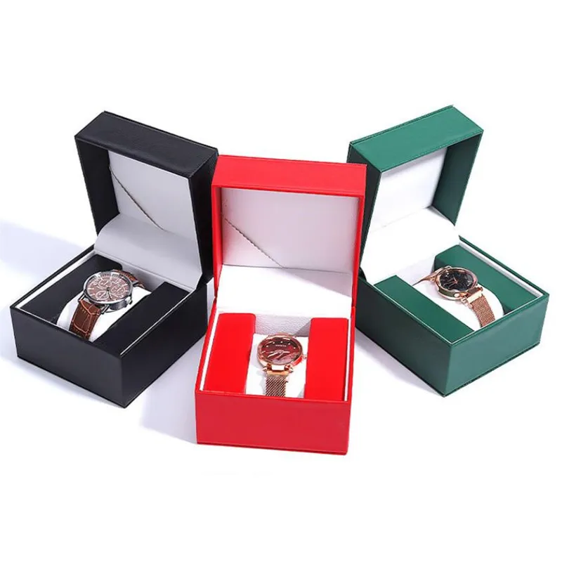 Boîte de montre en cuir PU Durable, présentoir de bijoux, coffrets cadeaux, mallette de rangement de montre-bracelet avec oreiller amovible, 3 couleurs