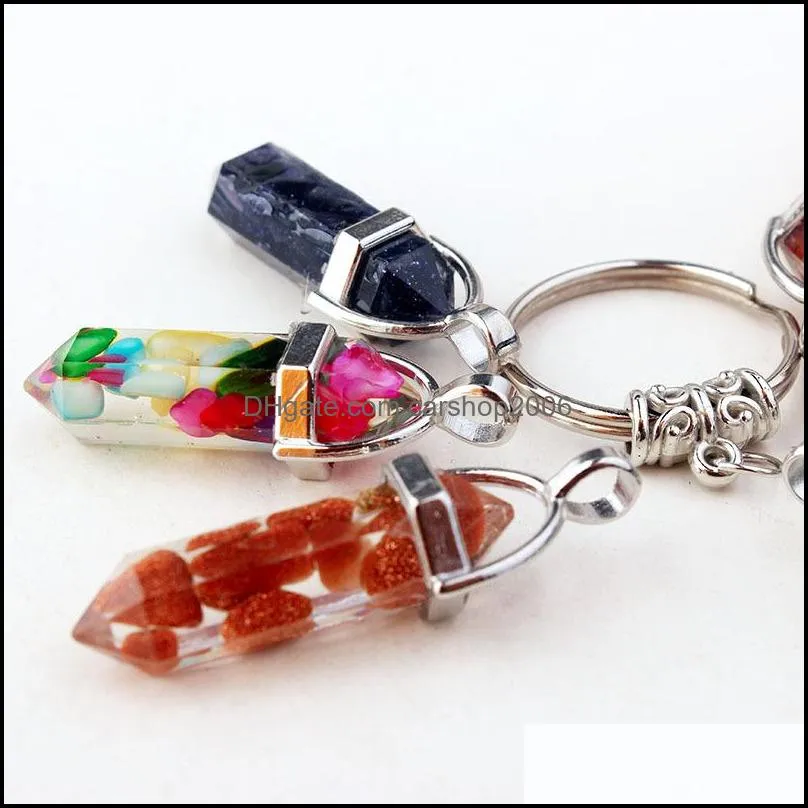 fashion resin chakras hexagonal prism key holder chain rings keychain accessories for women men