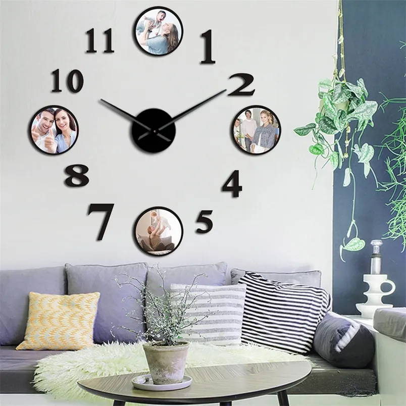 Personlig 3D DIY Arylic 4 Prints anpassad tryckt med ditt familjeporträtt Husuppvärmning Gift Wall Art Clock 220615