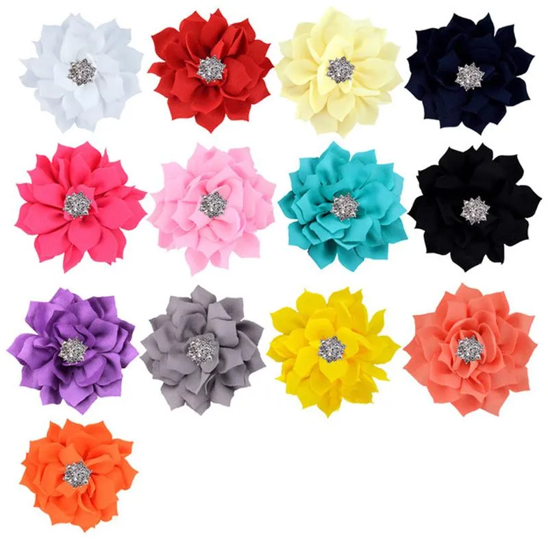 Decorative Flowers & Wreaths 10Piece/Lot Size 9CM Fabric Flower Crystal Rhinestone Cloth Handmade DIY Girl Headdress Hair AccessoriesDecorat