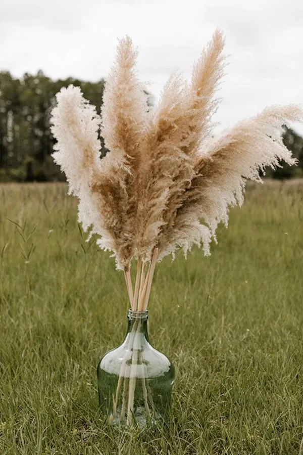 SeptCat 8 pezzi di erba della pampa da 43,2 cm, decorazione finta essiccata, soffici piccoli pompon artificiali neri, bianchi, grigi, con steli corti, bouquet di fiori, riempitivi per vasi bohémien