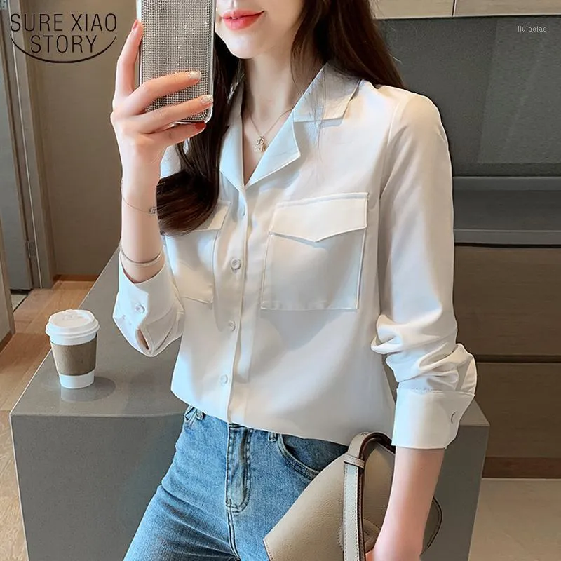 秋の韓国のスーツカラーレディーストップスシフォンブラウス女性の白いシャツカーディガンロパデミュージャー10696ブラウスシャツ