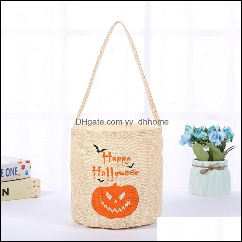 halloween canvas candy bag with light handbag halloween kid gift bag skull pumpkin printed organizer bag pouch party supply prop