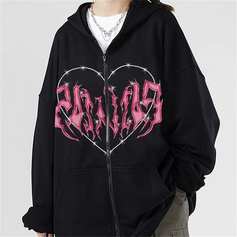 Vrouwen sweatshirts kleding kawaii hoodies winter oversized print capuchon dames katoen plus maat lange mouw zip omhoog hoodie 220817