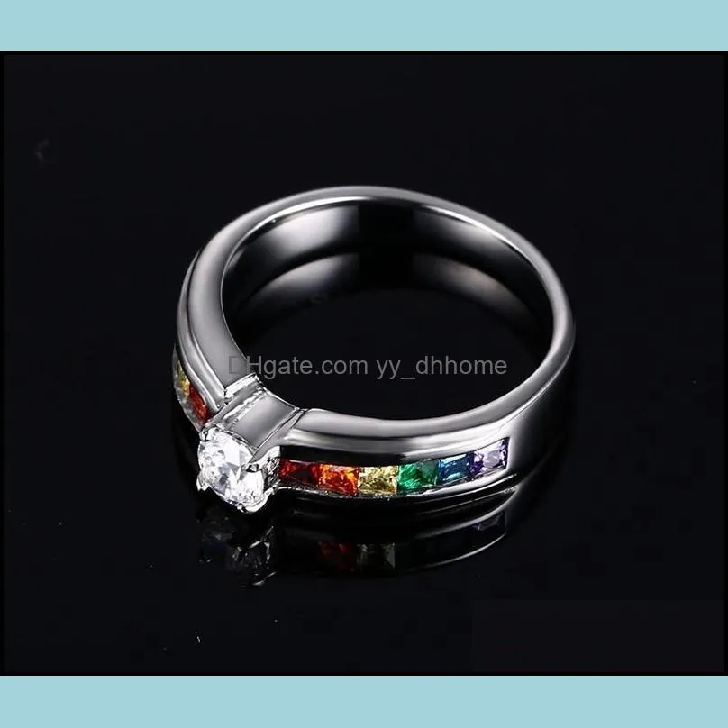 Men and Women Rainbow Ring the Zircon Austrian Crystal Rainbow Gay Pride Ring Fine Jewelry
