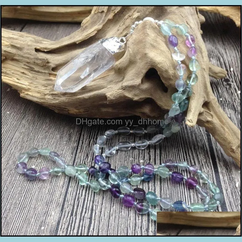 Pendant Necklaces Pendants Jewelry Rough Quartz Fluorites Nets Beads Knot Necklacependant Necklacespe Dhwyi