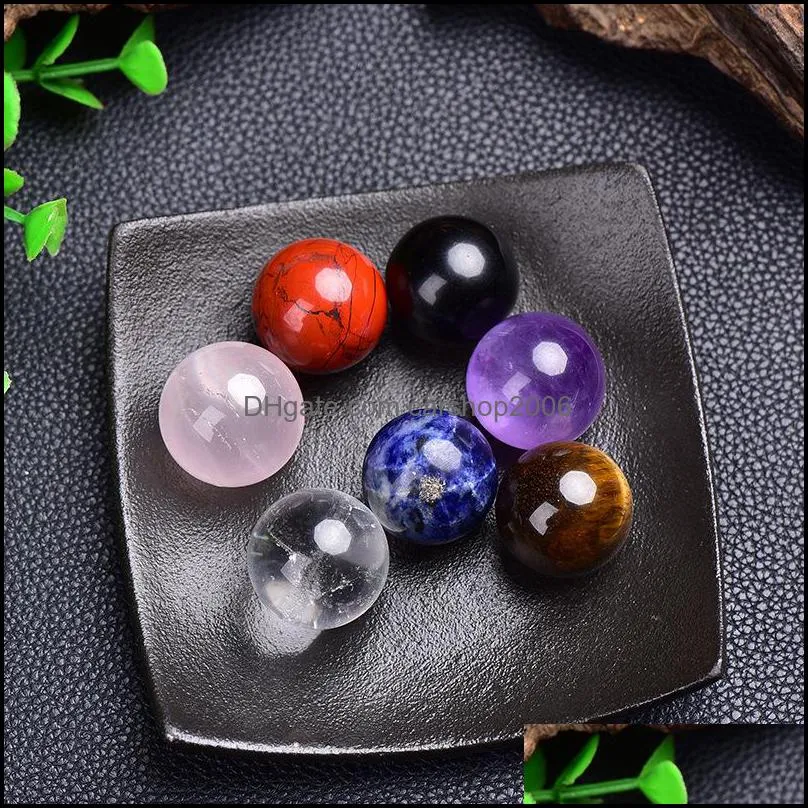 20mm natural stone loose beads ornaments amethyst rose quartz turquoise agate 7chakra diy non-porous round ball beads yoga healing guides